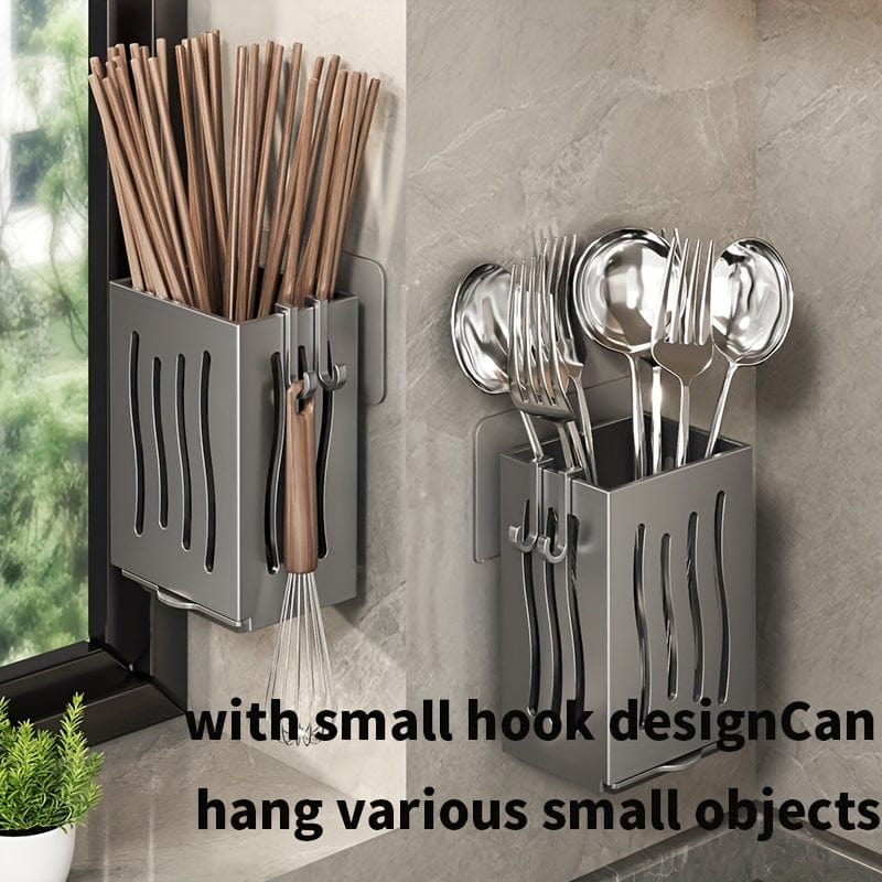 Planet Gates 1pc Wall-mounted Kitchen Storage Cage With A Drain Tray, Chopstick Holder, Spoon Storage Box, Cutlery Draining Box For Kitchen Utensils, Kitchen Storage Items