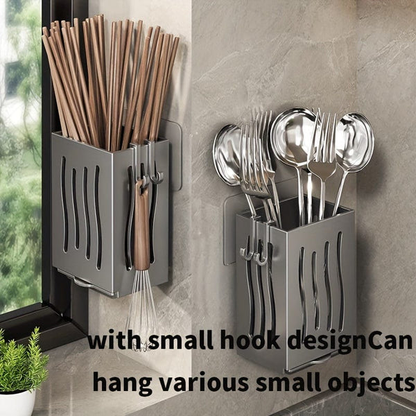 Planet Gates 1pc Wall-mounted Kitchen Storage Cage With A Drain Tray, Chopstick Holder, Spoon Storage Box, Cutlery Draining Box For Kitchen Utensils, Kitchen Storage Items