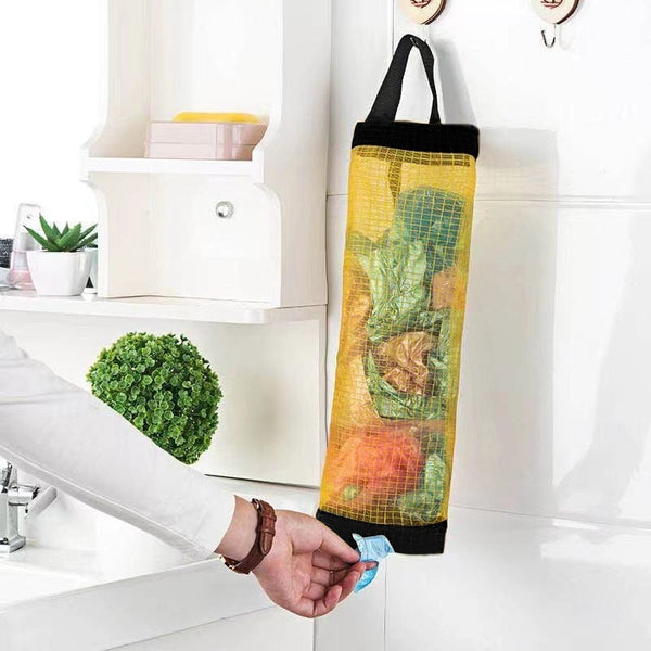 Planet Gates 1pc Waterproof Wall Mount Plastic Bag Holder for Kitchen Grocery Dispenser - Convenient and Space-Saving Mesh Storage Bag
