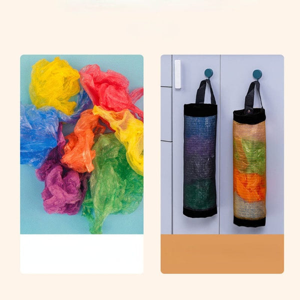 Planet Gates 1pc Waterproof Wall Mount Plastic Bag Holder for Kitchen Grocery Dispenser - Convenient and Space-Saving Mesh Storage Bag