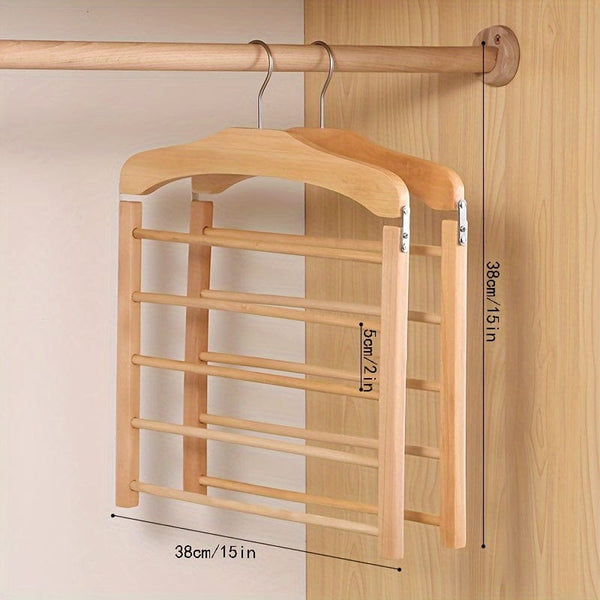 Planet Gates 1pc Wooden Multi-tier Trouser Rack, Household Wooden Coat Rack For Towel, Scarf, Tie Storage Rack, Non-marking Hanging Trouser Racks, Household Space Saver For Clothes Organization Of Closet, Wardrobe, Home, Dorm