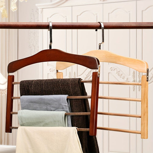 Planet Gates 1pc Wooden Multi-tier Trouser Rack, Household Wooden Coat Rack For Towel, Scarf, Tie Storage Rack, Non-marking Hanging Trouser Racks, Household Space Saver For Clothes Organization Of Closet, Wardrobe, Home, Dorm