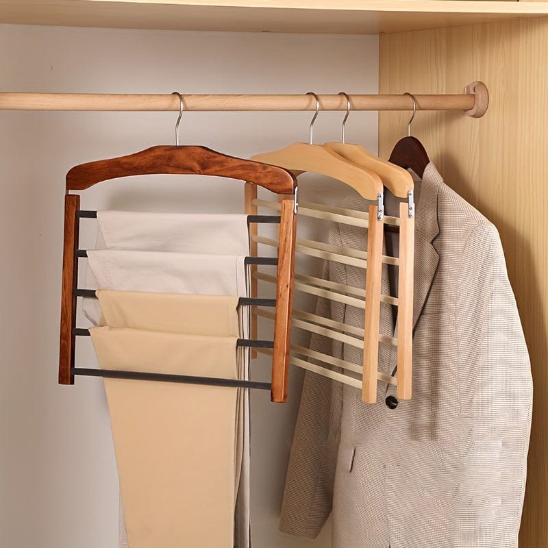 Planet Gates 1pc Wooden Multi-tier Trouser Rack, Household Wooden Coat Rack For Towel, Scarf, Tie Storage Rack, Non-marking Hanging Trouser Racks, Household Space Saver For Clothes Organization Of Closet, Wardrobe, Home, Dorm