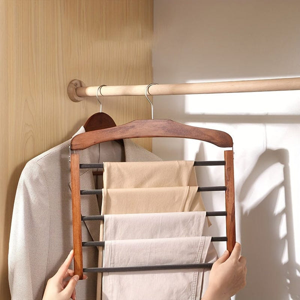 Planet Gates 1pc Wooden Multi-tier Trouser Rack, Household Wooden Coat Rack For Towel, Scarf, Tie Storage Rack, Non-marking Hanging Trouser Racks, Household Space Saver For Clothes Organization Of Closet, Wardrobe, Home, Dorm