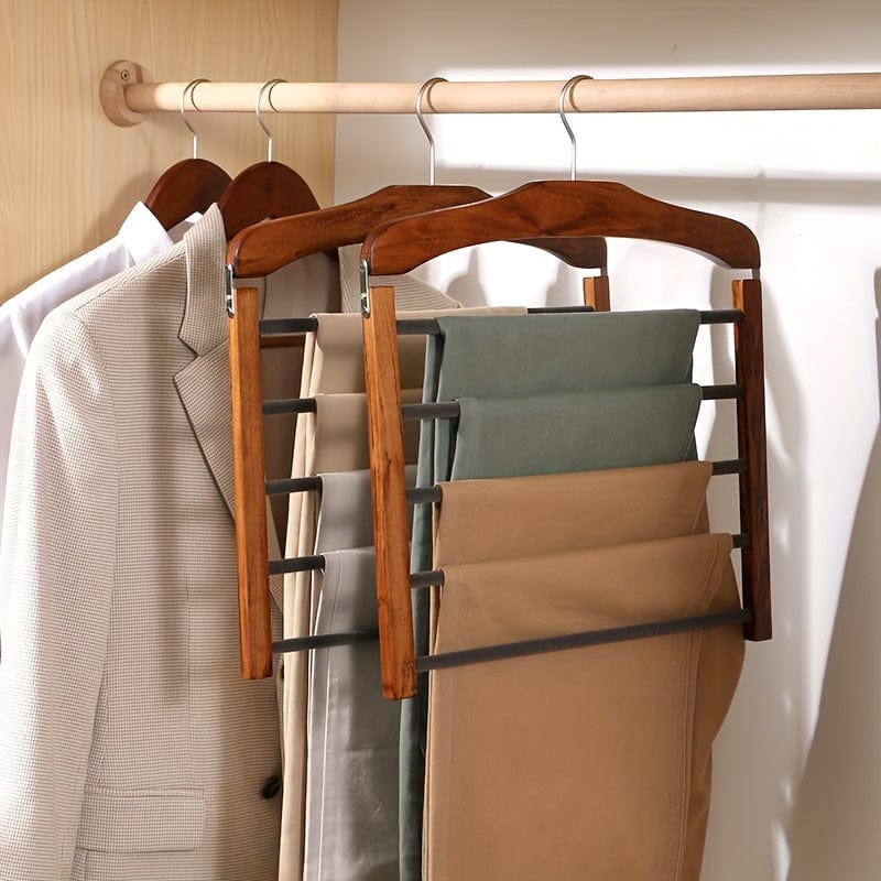 Planet Gates 1pc Wooden Multi-tier Trouser Rack, Household Wooden Coat Rack For Towel, Scarf, Tie Storage Rack, Non-marking Hanging Trouser Racks, Household Space Saver For Clothes Organization Of Closet, Wardrobe, Home, Dorm
