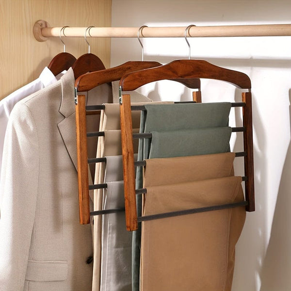 Planet Gates 1pc Wooden Multi-tier Trouser Rack, Household Wooden Coat Rack For Towel, Scarf, Tie Storage Rack, Non-marking Hanging Trouser Racks, Household Space Saver For Clothes Organization Of Closet, Wardrobe, Home, Dorm