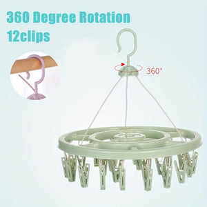 Planet Gates 1pc12 Clip Round Drying Rack Plastic 360 Degree Windproof Hanging Socks Hanger Multifunctional Infant Toddler Clothes Storage Hanger Hook Underwear Rack Kids Clip Drying Rack For Wardrobe Finishing
