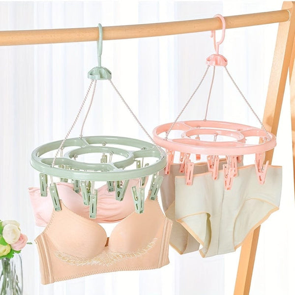 Planet Gates 1pc12 Clip Round Drying Rack Plastic 360 Degree Windproof Hanging Socks Hanger Multifunctional Infant Toddler Clothes Storage Hanger Hook Underwear Rack Kids Clip Drying Rack For Wardrobe Finishing