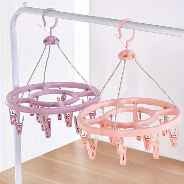 Planet Gates 1pc12 Clip Round Drying Rack Plastic 360 Degree Windproof Hanging Socks Hanger Multifunctional Infant Toddler Clothes Storage Hanger Hook Underwear Rack Kids Clip Drying Rack For Wardrobe Finishing