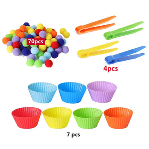 Planet Gates 1pcs 1 78pcs Rainbow Counting Pompoms Set Color Matching Montessori Sensory Toys Fine Motor Skill Learning Toddler Children Kids Games