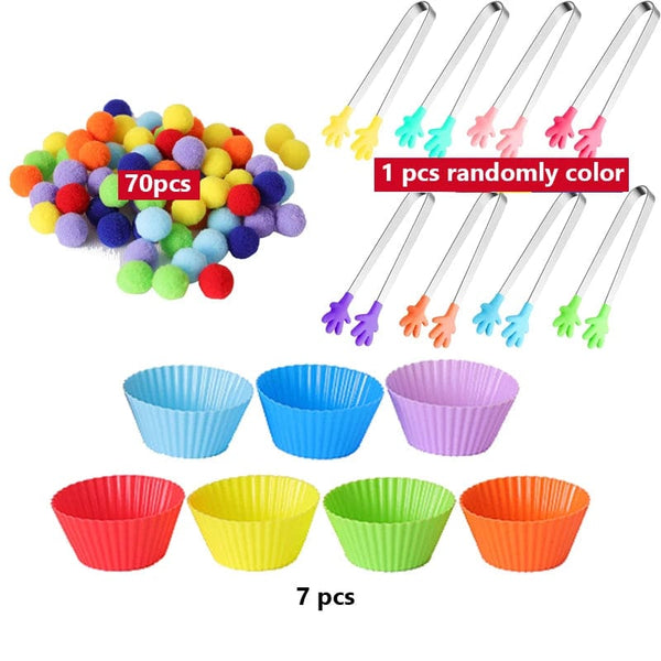 Planet Gates 1pcs 1 78pcs Rainbow Counting Pompoms Set Color Matching Montessori Sensory Toys Fine Motor Skill Learning Toddler Children Kids Games