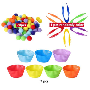 Planet Gates 1pcs 1 78pcs Rainbow Counting Pompoms Set Color Matching Montessori Sensory Toys Fine Motor Skill Learning Toddler Children Kids Games