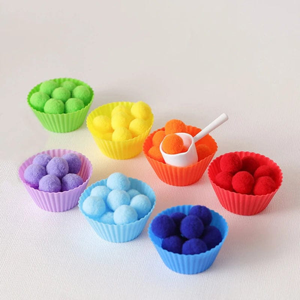 Planet Gates 1pcs 1 78pcs Rainbow Counting Pompoms Set Color Matching Montessori Sensory Toys Fine Motor Skill Learning Toddler Children Kids Games