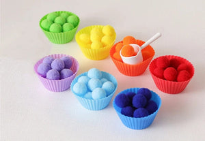 Planet Gates 1pcs 1 78pcs Rainbow Counting Pompoms Set Color Matching Montessori Sensory Toys Fine Motor Skill Learning Toddler Children Kids Games