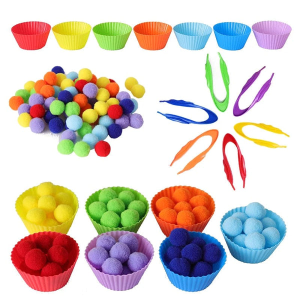 Planet Gates 1pcs 1 78pcs Rainbow Counting Pompoms Set Color Matching Montessori Sensory Toys Fine Motor Skill Learning Toddler Children Kids Games