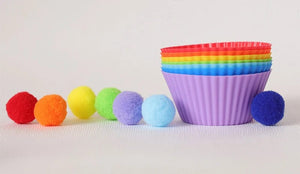 Planet Gates 1pcs 1 78pcs Rainbow Counting Pompoms Set Color Matching Montessori Sensory Toys Fine Motor Skill Learning Toddler Children Kids Games