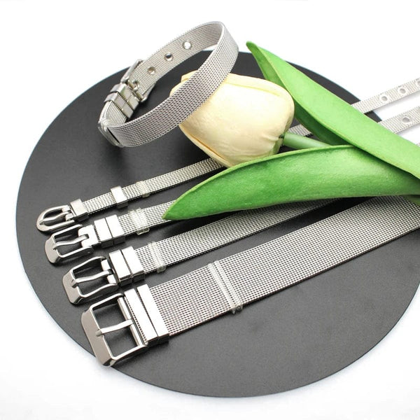 Planet Gates 1pcs 10mm wide 1PC 8mm 10mm 18mm Stainless Steel Mesh Bracelet Wristband Bangles Fit For Slide letter Charms Men Women Gift