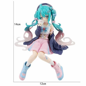 Planet Gates 1pcs 14cm New Anime Hatsune Miku  Virtual Singer Manga Sitting posture Model Toys computer desk cake  decoration cute toys free ship