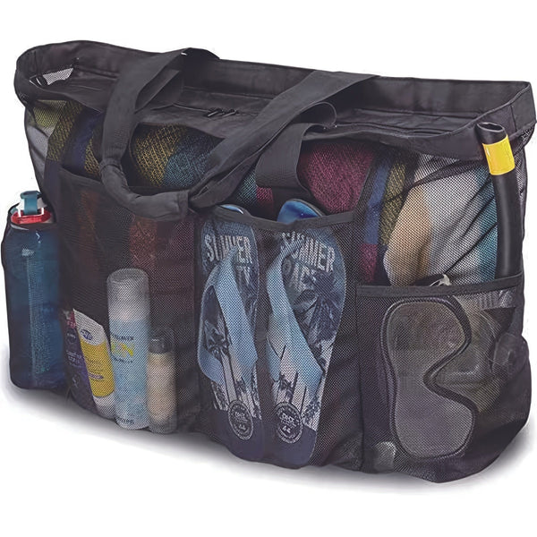 Planet Gates 1pcs 1pc Extra Large Mesh Beach Bag, Breathable Mesh Tote With Zipper & Side Pockets, Portable Large Capacity Finishing Organizer Bag