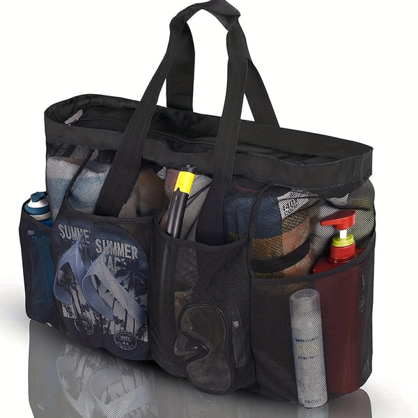 Planet Gates 1pcs 1pc Extra Large Mesh Beach Bag, Breathable Mesh Tote With Zipper & Side Pockets, Portable Large Capacity Finishing Organizer Bag
