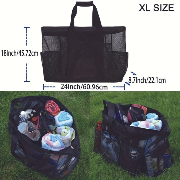 Planet Gates 1pcs 1pc Extra Large Mesh Beach Bag, Breathable Mesh Tote With Zipper & Side Pockets, Portable Large Capacity Finishing Organizer Bag