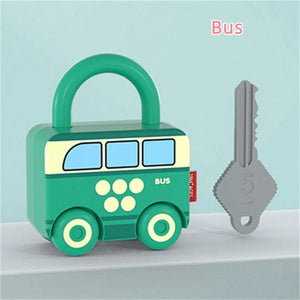 Planet Gates 1Pcs BUS Children Educational Toys Kids Learning Lock with Keys Car Numbers Matching & Counting Montessori Math Teaching Lock-Picking Toy