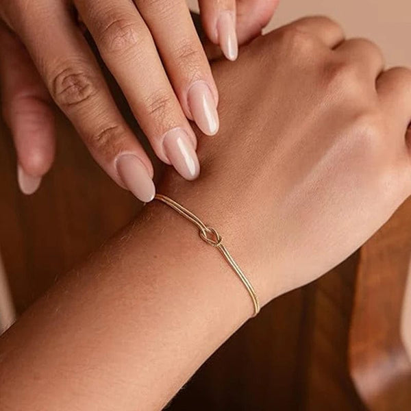 Planet Gates 1pcs-gold bracelet Love Knot Couple Bracelets 14K Real Gold Plated Stainless Steel Bracelets for Women Adjustable Gifts for Couples Dainty Fashion