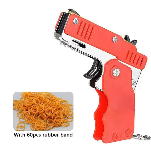 Planet Gates 1pcs Mini Metal Gun Folding Rubber Band Toy Outdoor Sports Keychain Toy 6 Bursts Rubber Pistol Kids Gifts Party Favor Gun Toys