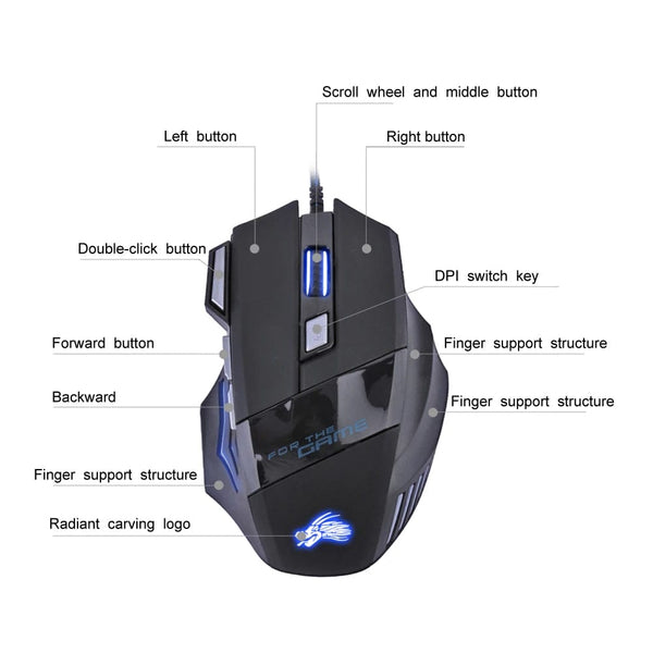 Planet Gates 1PCS Mouse / CHINA Wired Gaming Mouse 7-Color Backlight 5500 DPI Adjustable Black Wired Optical Computer Gaming Mice for PC Gamer Computer Desktop