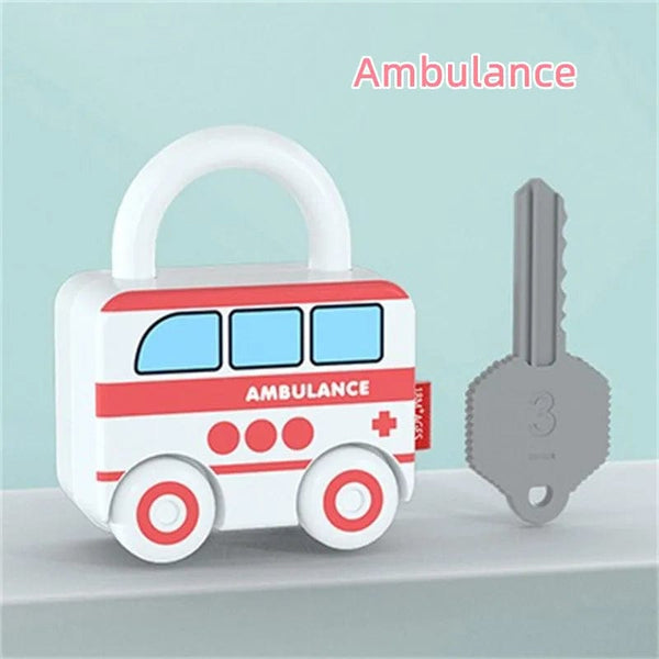 Planet Gates 1Pcs police Children Educational Toys Kids Learning Lock with Keys Car Numbers Matching & Counting Montessori Math Teaching Lock-Picking Toy
