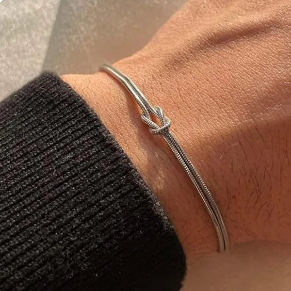 Planet Gates 1pcs-silver bracelet Love Knot Couple Bracelets 14K Real Gold Plated Stainless Steel Bracelets for Women Adjustable Gifts for Couples Dainty Fashion
