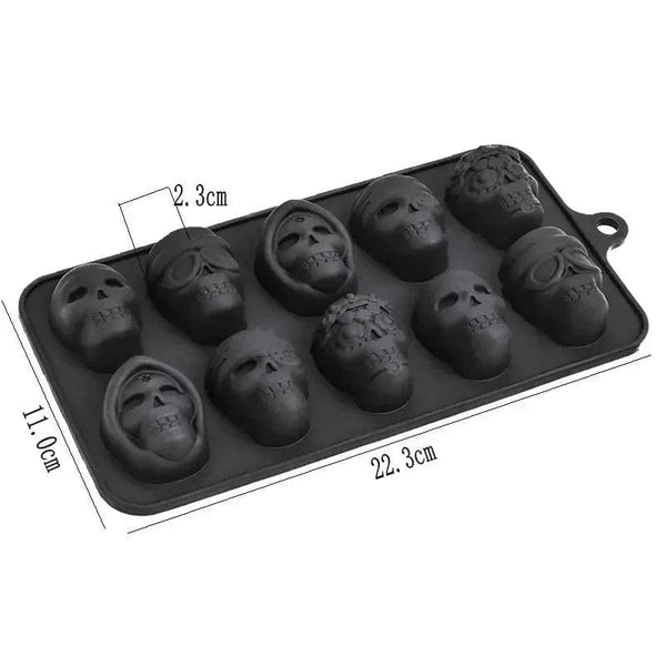 Planet Gates 1Pcs Skull Ice Cube Mold 10-Grid Skull Ice Mold For Halloween Kitchen Tools Reusable Making Accessory For Chocolate Ice Cream Mold
