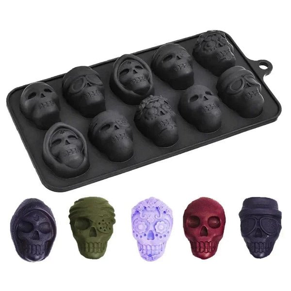 Planet Gates 1Pcs Skull Ice Cube Mold 10-Grid Skull Ice Mold For Halloween Kitchen Tools Reusable Making Accessory For Chocolate Ice Cream Mold