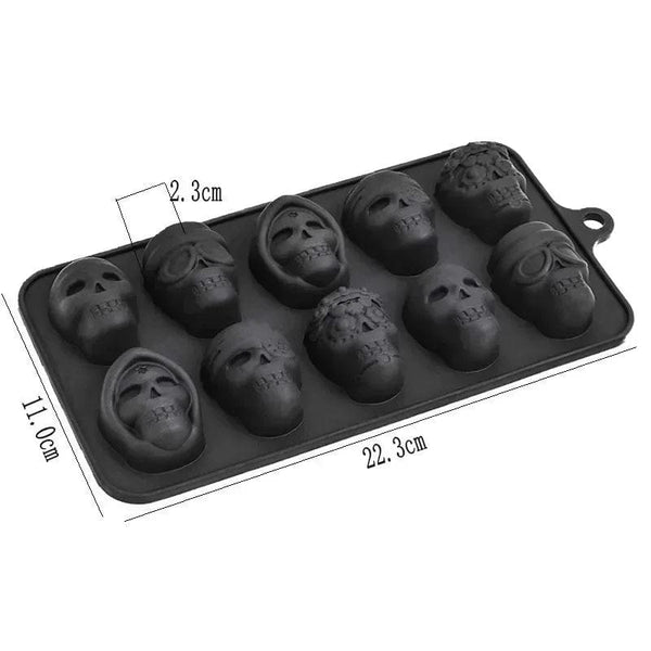 Planet Gates 1Pcs Skull Ice Cube Mold 10-Grid Skull Ice Mold For Halloween Kitchen Tools Reusable Making Accessory For Chocolate Ice Cream Mold