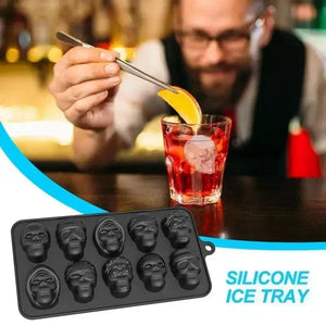 Planet Gates 1Pcs Skull Ice Cube Mold 10-Grid Skull Ice Mold For Halloween Kitchen Tools Reusable Making Accessory For Chocolate Ice Cream Mold