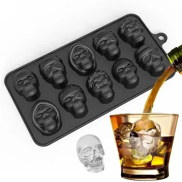 Planet Gates 1Pcs Skull Ice Cube Mold 10-Grid Skull Ice Mold For Halloween Kitchen Tools Reusable Making Accessory For Chocolate Ice Cream Mold