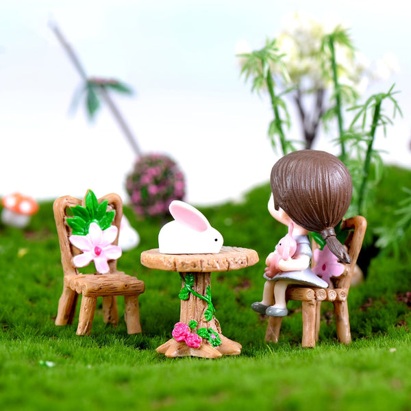 Planet Gates 1PCS Tables Chair Create a Magical Fairy Garden with 1 Set of Resin Wood Tables & Chairs, Moss Micro Landscape, Succulent Plant Ornaments, and Mini Garden Decoration Accessories!