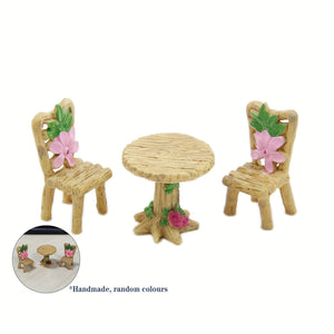 Planet Gates 1PCS Tables Chair Create a Magical Fairy Garden with 1 Set of Resin Wood Tables & Chairs, Moss Micro Landscape, Succulent Plant Ornaments, and Mini Garden Decoration Accessories!
