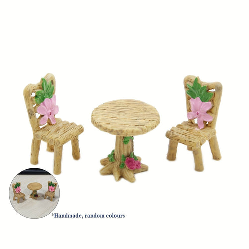 Planet Gates 1PCS Tables Chair Create a Magical Fairy Garden with 1 Set of Resin Wood Tables & Chairs, Moss Micro Landscape, Succulent Plant Ornaments, and Mini Garden Decoration Accessories!