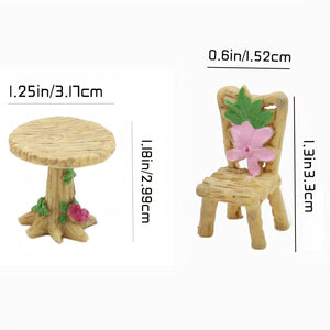Planet Gates 1PCS Tables Chair Create a Magical Fairy Garden with 1 Set of Resin Wood Tables & Chairs, Moss Micro Landscape, Succulent Plant Ornaments, and Mini Garden Decoration Accessories!