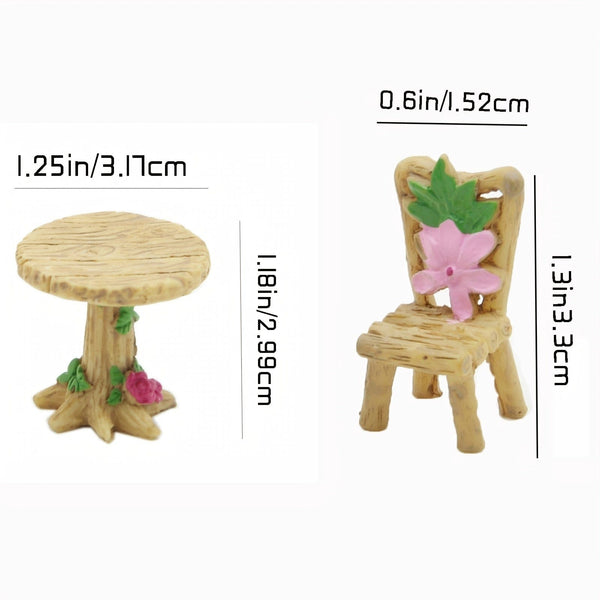 Planet Gates 1PCS Tables Chair Create a Magical Fairy Garden with 1 Set of Resin Wood Tables & Chairs, Moss Micro Landscape, Succulent Plant Ornaments, and Mini Garden Decoration Accessories!