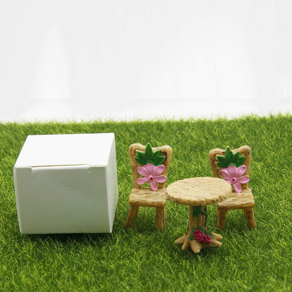 Planet Gates 1PCS Tables Chair Create a Magical Fairy Garden with 1 Set of Resin Wood Tables & Chairs, Moss Micro Landscape, Succulent Plant Ornaments, and Mini Garden Decoration Accessories!