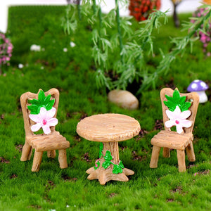 Planet Gates 1PCS Tables Chair Create a Magical Fairy Garden with 1 Set of Resin Wood Tables & Chairs, Moss Micro Landscape, Succulent Plant Ornaments, and Mini Garden Decoration Accessories!