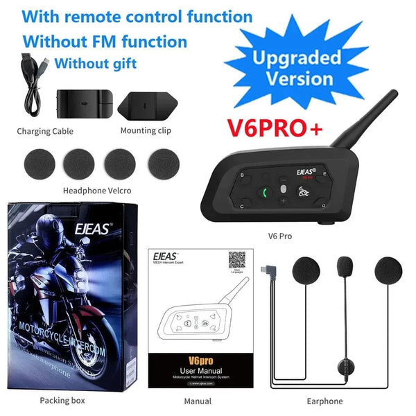 Planet Gates 1PCS V6 PRO Plus EJEAS V6 PRO+/PLUS Motorcycle Helmet Bluetooth Walkie Talkie 6 Rider Distance 800 Meters Waterproof IP67