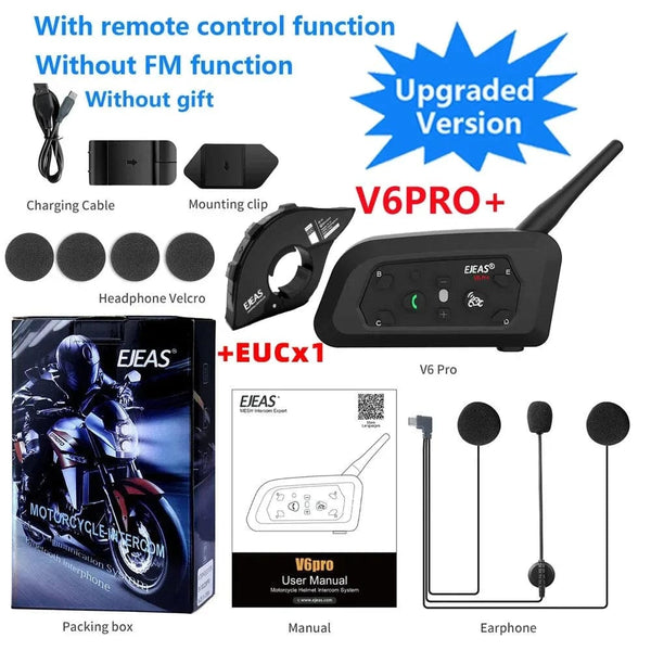Planet Gates 1PCS with 1EUC EJEAS V6 PRO+/PLUS Motorcycle Helmet Bluetooth Walkie Talkie 6 Rider Distance 800 Meters Waterproof IP67