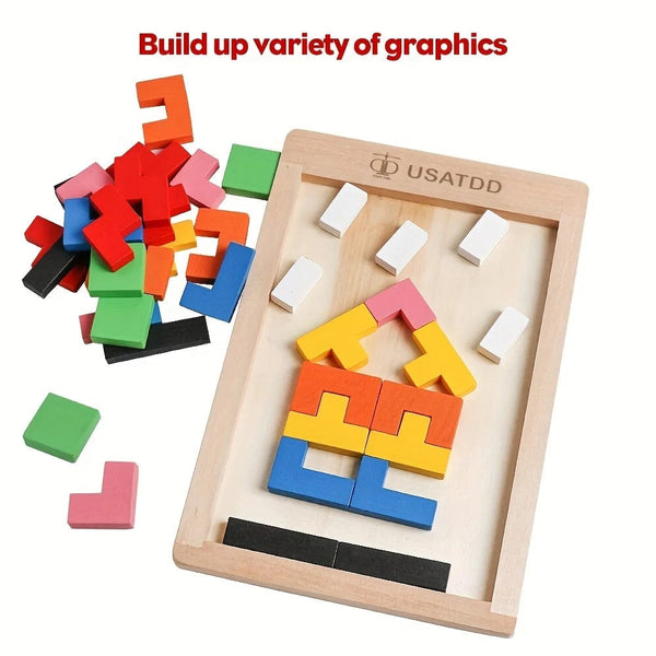 Planet Gates 1PCs Wooden Puzzles Blocks Brain Teasers Toy Tangram Colorful Jigsaw Game Preschool Educational Gift For Baby Toddlers Kids