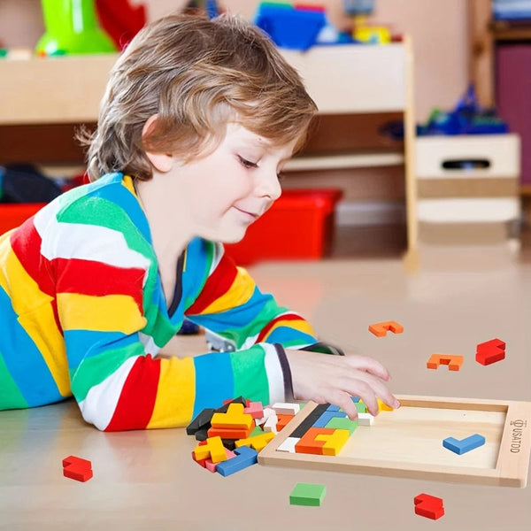 Planet Gates 1PCs Wooden Puzzles Blocks Brain Teasers Toy Tangram Colorful Jigsaw Game Preschool Educational Gift For Baby Toddlers Kids