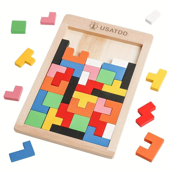 Planet Gates 1PCs Wooden Puzzles Blocks Brain Teasers Toy Tangram Colorful Jigsaw Game Preschool Educational Gift For Baby Toddlers Kids