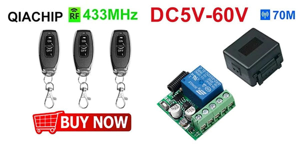 Planet Gates 1R 1T 433.92Mhz DC 6V 12V 24V 48V 60V Universal Wireless Remote Control Switch 2 CH RF Relay Receiver Module DC5-30V For Smart Home