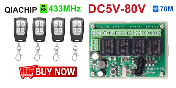 Planet Gates 1R 1T 433.92Mhz DC 6V 12V 24V 48V 60V Universal Wireless Remote Control Switch 2 CH RF Relay Receiver Module DC5-30V For Smart Home